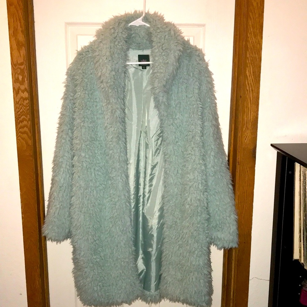 Light Turquoise Faux Fur Coat